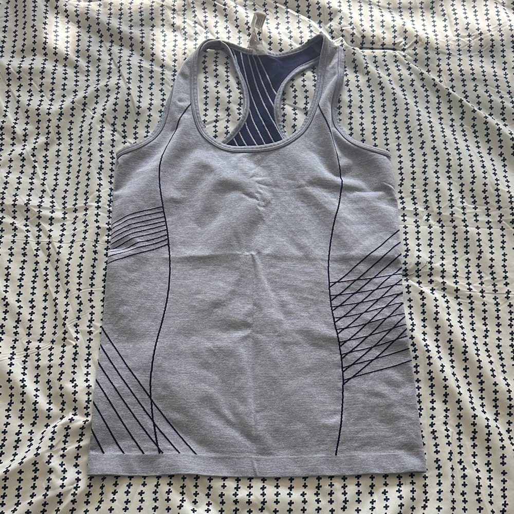 Fabletics Purple Tank Top with Geometric Design